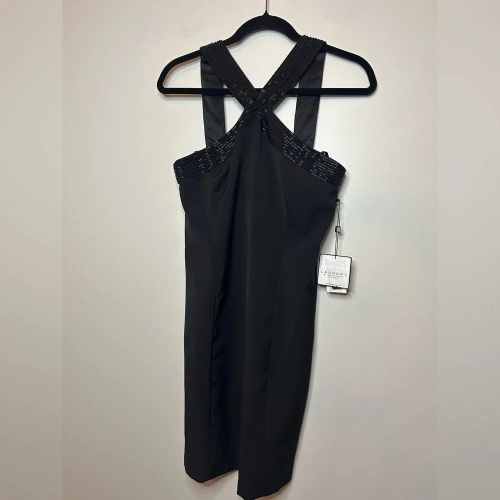 Laundry by Shelli Segal Beaded Criss Cross Halter Dress Black Size 4